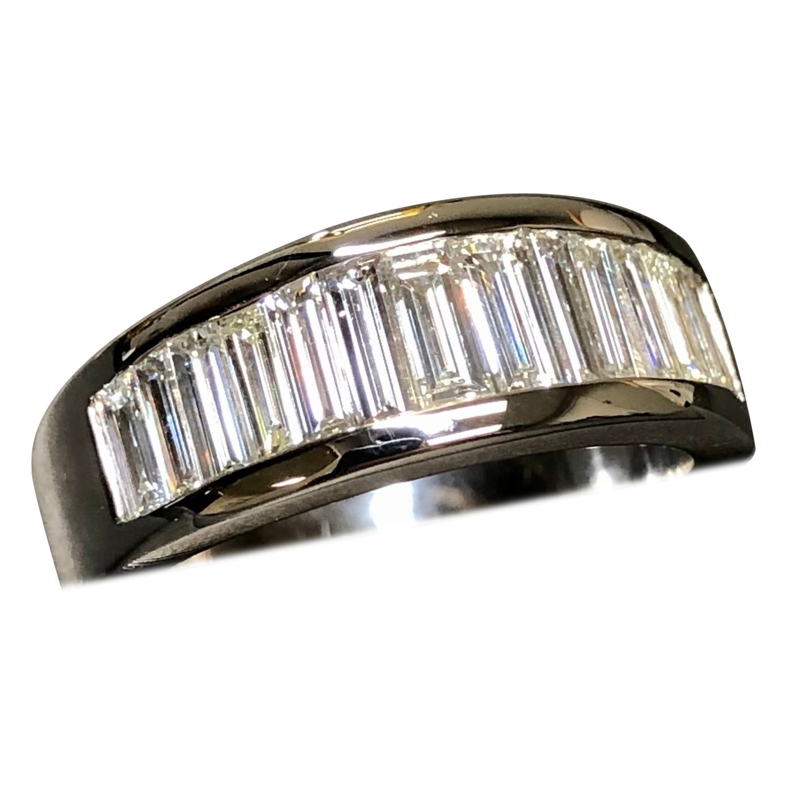 14K große Baguette-Kanal Diamant halbe Ewigkeit Herrenband Ring 2,40ctw Sz 10,5
