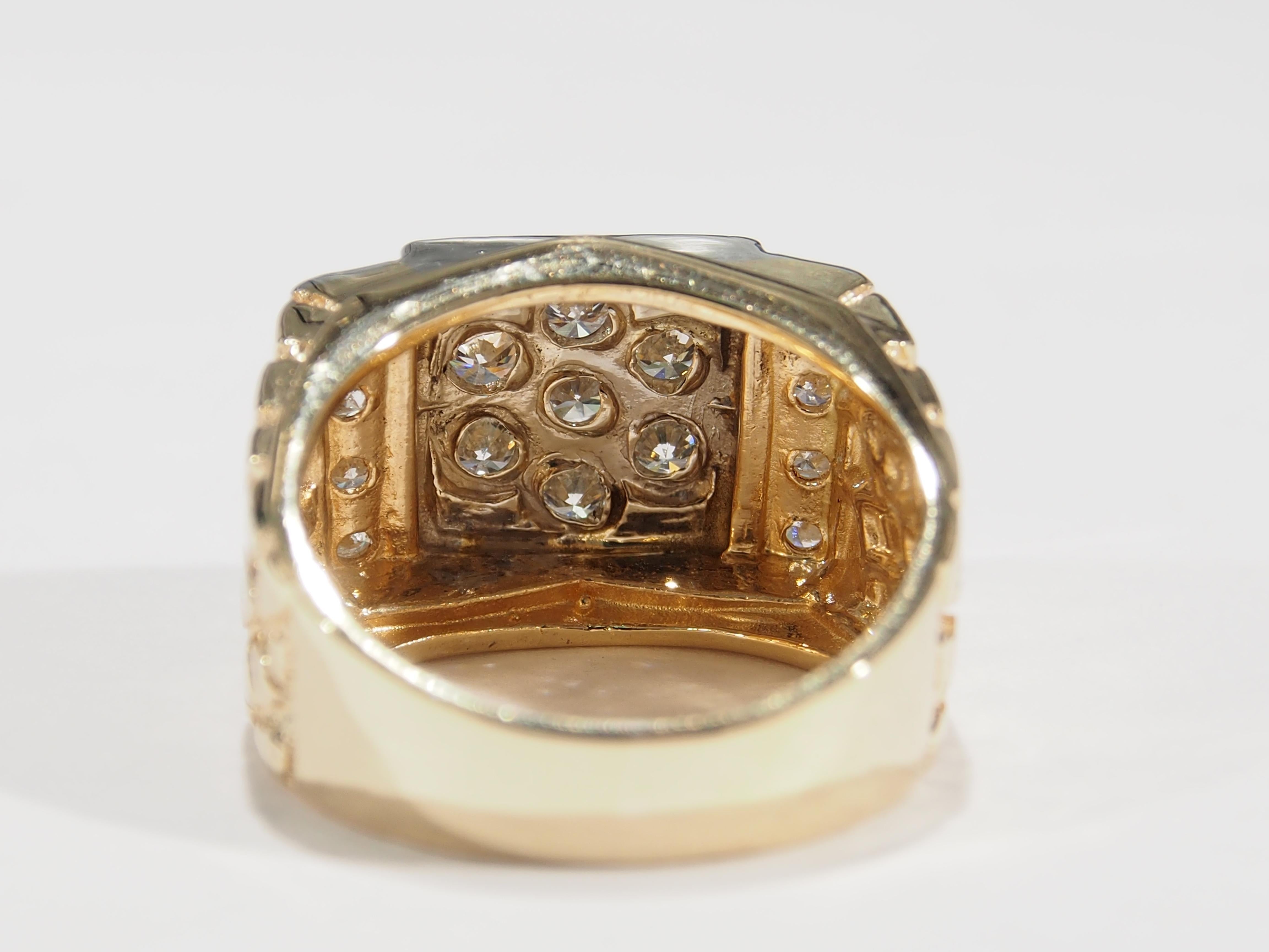 14 Karat Large Diamond Ring Men's Yellow Gold 1.82 Carat In Good Condition In Boca Raton, FL
