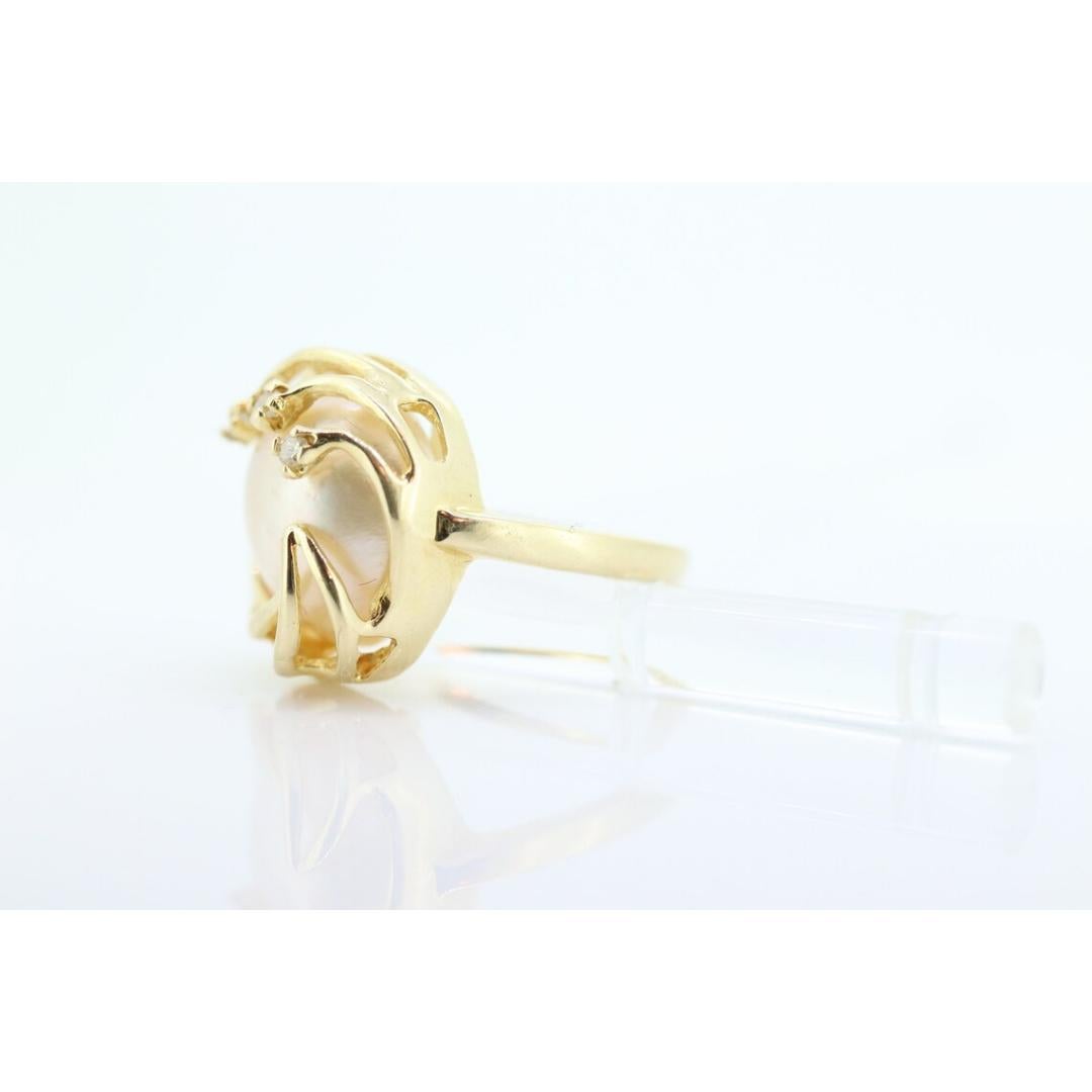 14k Großer Mabe- und Diamantring. Mabe Pearl Solitaire Ring. Mabe Große Perle Damen