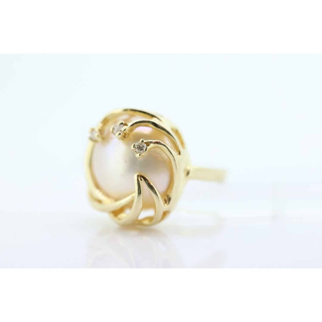 14k Großer Mabe- und Diamantring. Mabe Pearl Solitaire Ring. Mabe Große Perle 2