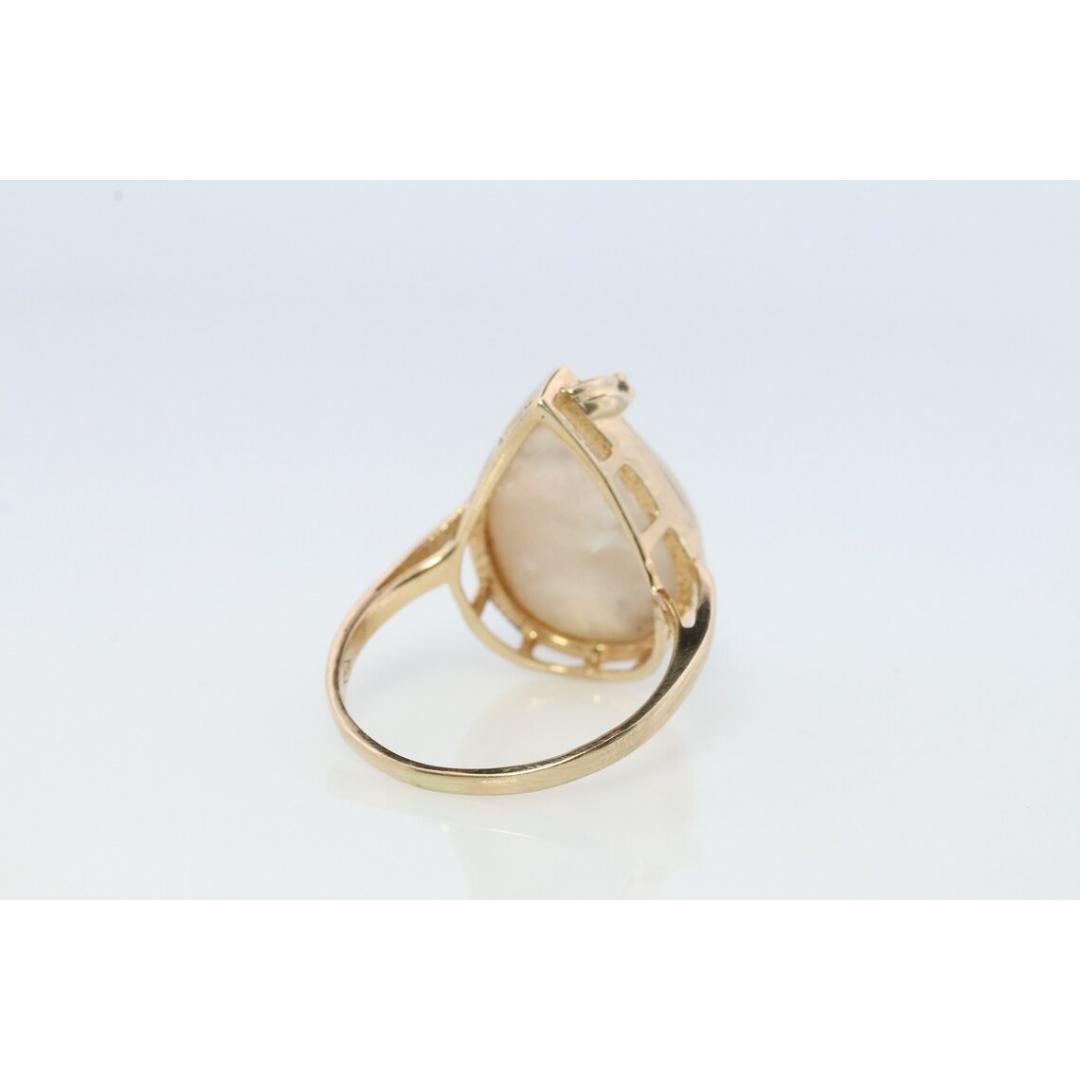 14k Großer Mabe- und Diamantring. Birne Mabe Perle Solitär Ring Diamant Akzente Damen im Angebot