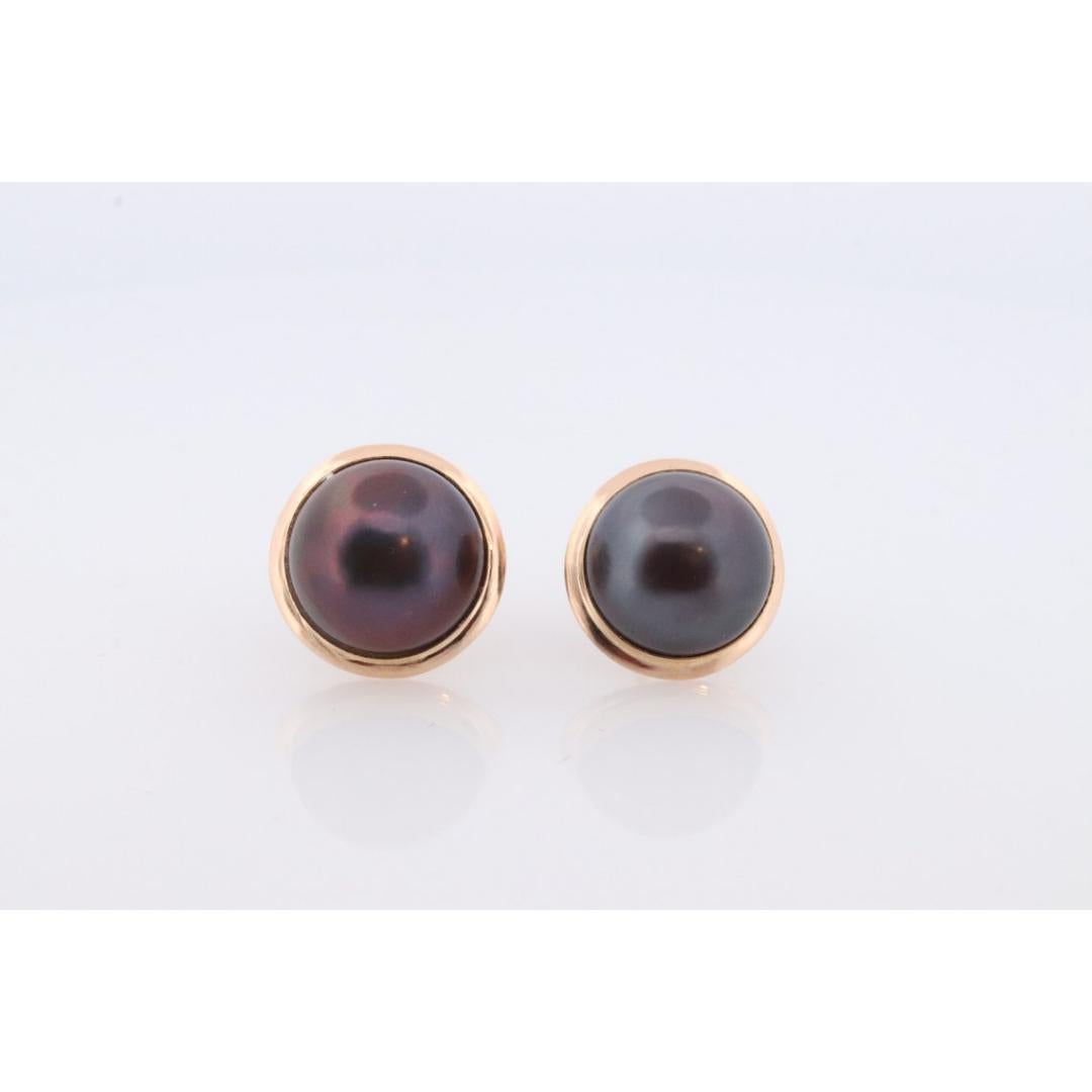 Women's 14k Large MABE Pearl Black / Blue Clip On earrings. Non Pierced Omega Back Clips For Sale