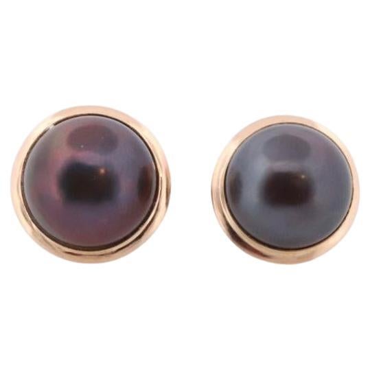 14k Large MABE Pearl Black / Blue Clip On earrings. Non Pierced Omega Back Clips