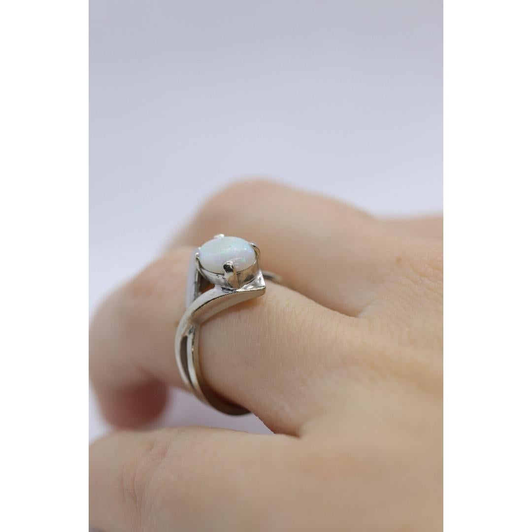 14k Large Opal Solitaire Claw set ring. Opal Bypass solitaire band. For Sale 6