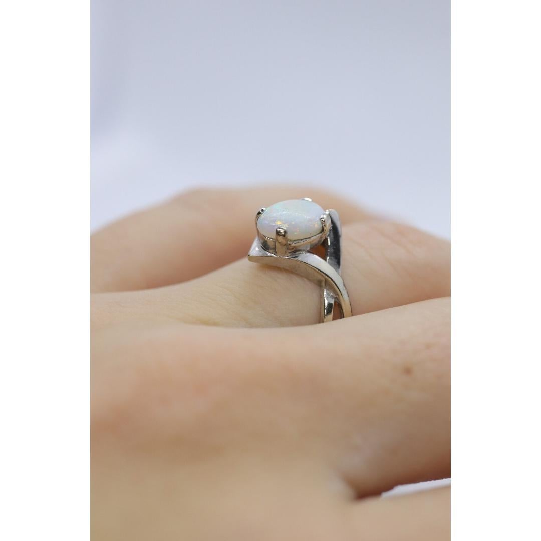 14k Large Opal Solitaire Claw set ring. Opal Bypass solitaire band. For Sale 7