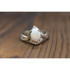 14k Large Opal Solitaire Claw set ring. Opal Bypass solitaire band.