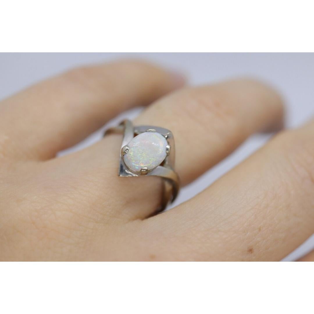 14k Large Opal Solitaire Claw set ring. Opal Bypass solitaire band. For Sale 2