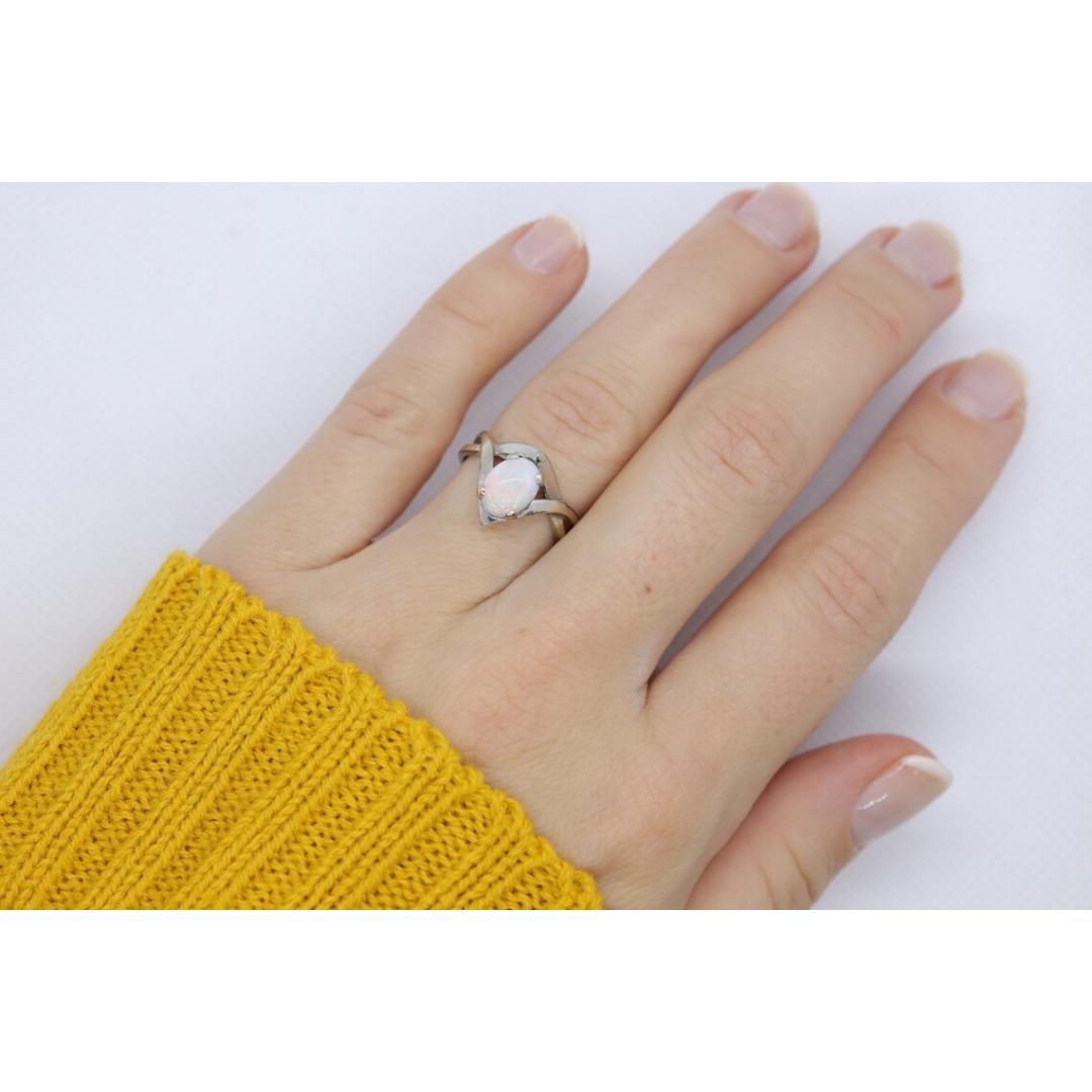 14k Large Opal Solitaire Claw set ring. Opal Bypass solitaire band. For Sale 3
