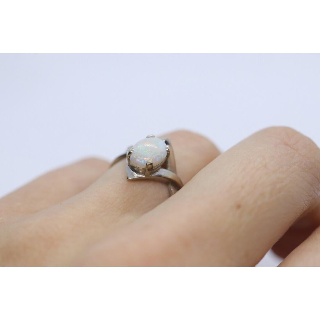 14k Large Opal Solitaire Claw set ring. Opal Bypass solitaire band. For Sale 4