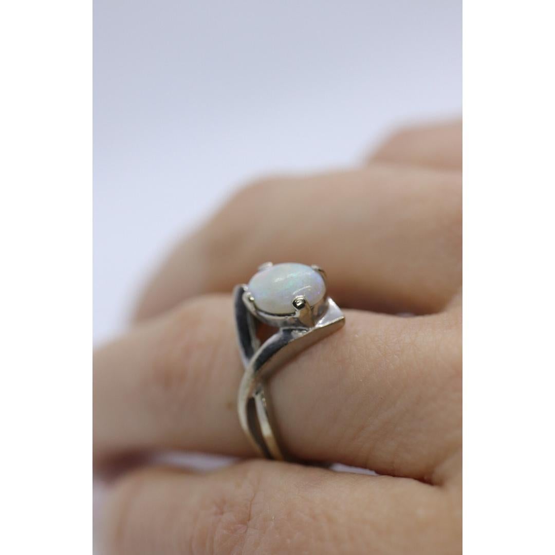 14k Large Opal Solitaire Claw set ring. Opal Bypass solitaire band. For Sale 5