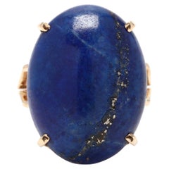 14K Large Oval Cabochon Lapis Ring