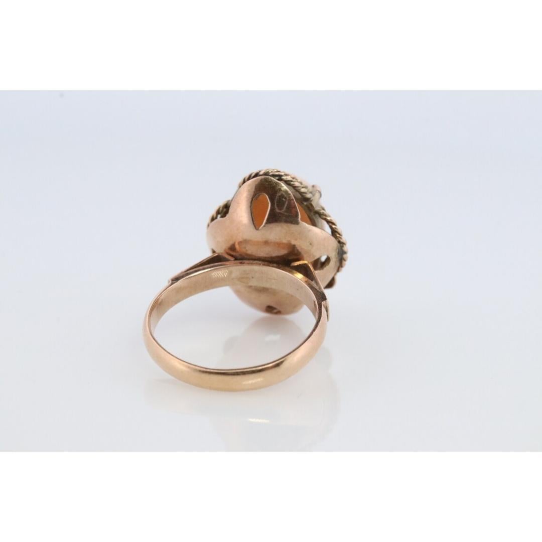 14k Large Oval Pink Angel Skin CORAL ring. NATURAL Coral Cabochon statement ring For Sale 4