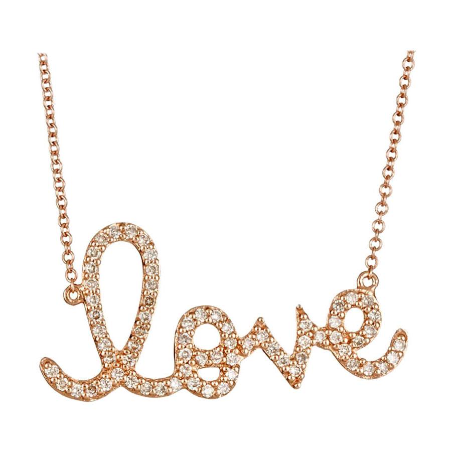 Sydney Evan 14k Large Rose Gold and Diamond Love Script Necklace