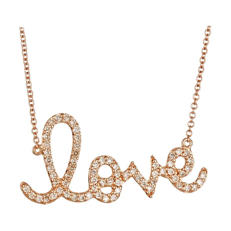 Sydney Evan Collar de Oro Rosa Grande de 14k y Diamantes Love Script