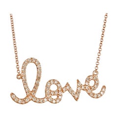 14k Large Rose Gold and Diamond Love Script Necklace