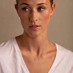 14k Large Yellow Gold and Diamond Love Script Necklace Sydney Evan