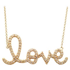 14k Large Yellow Gold and Diamond Love Script Necklace Sydney Evan