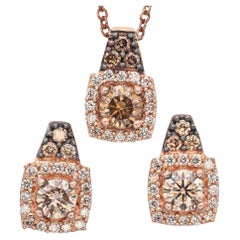 14K Le Vian Rose Gold 0.64 TCW Chocolate Diamond Pendant Necklace & Earring Set
