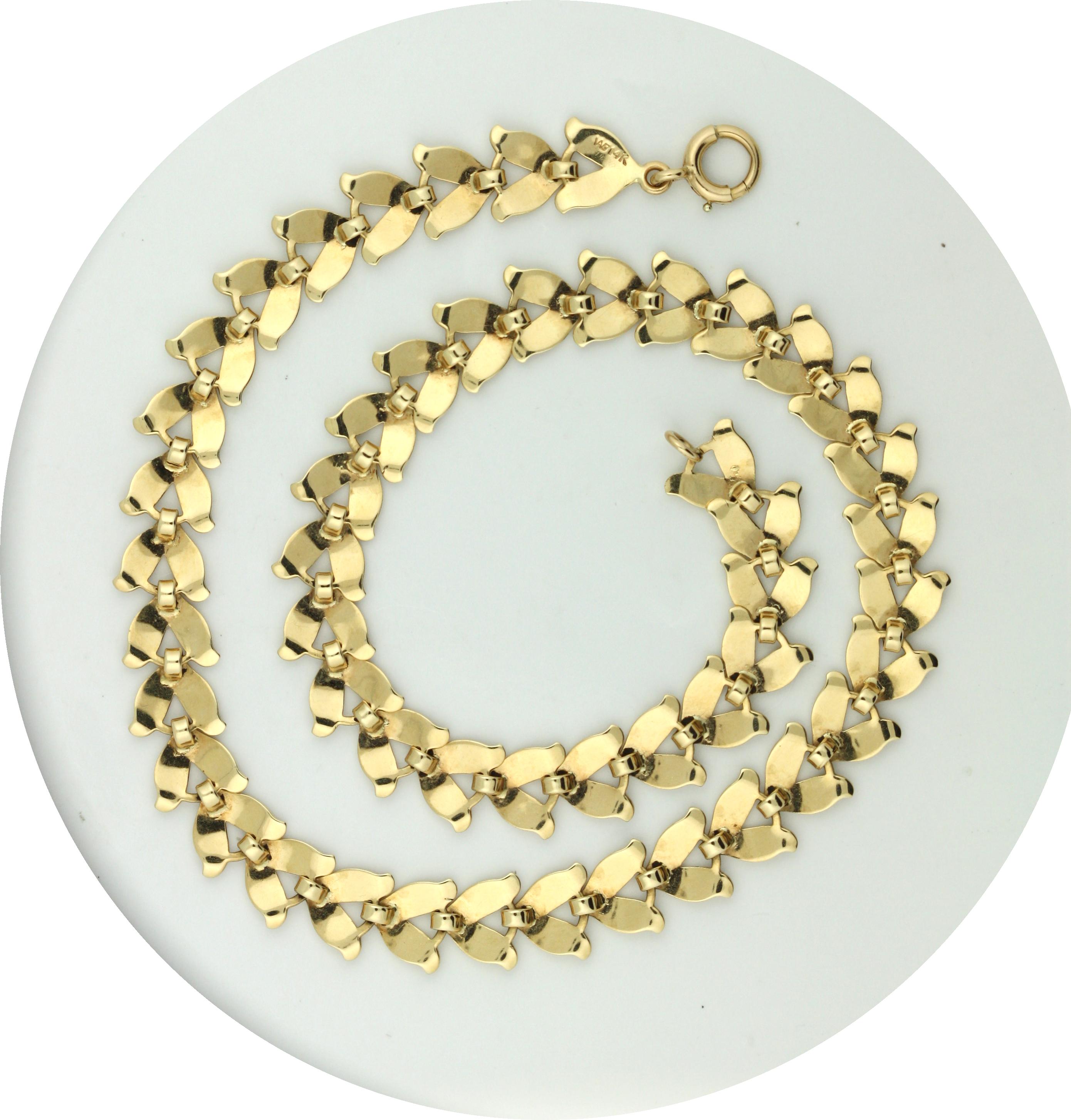 Modern Leaf Design 14K Gold Choker Necklace For Sale
