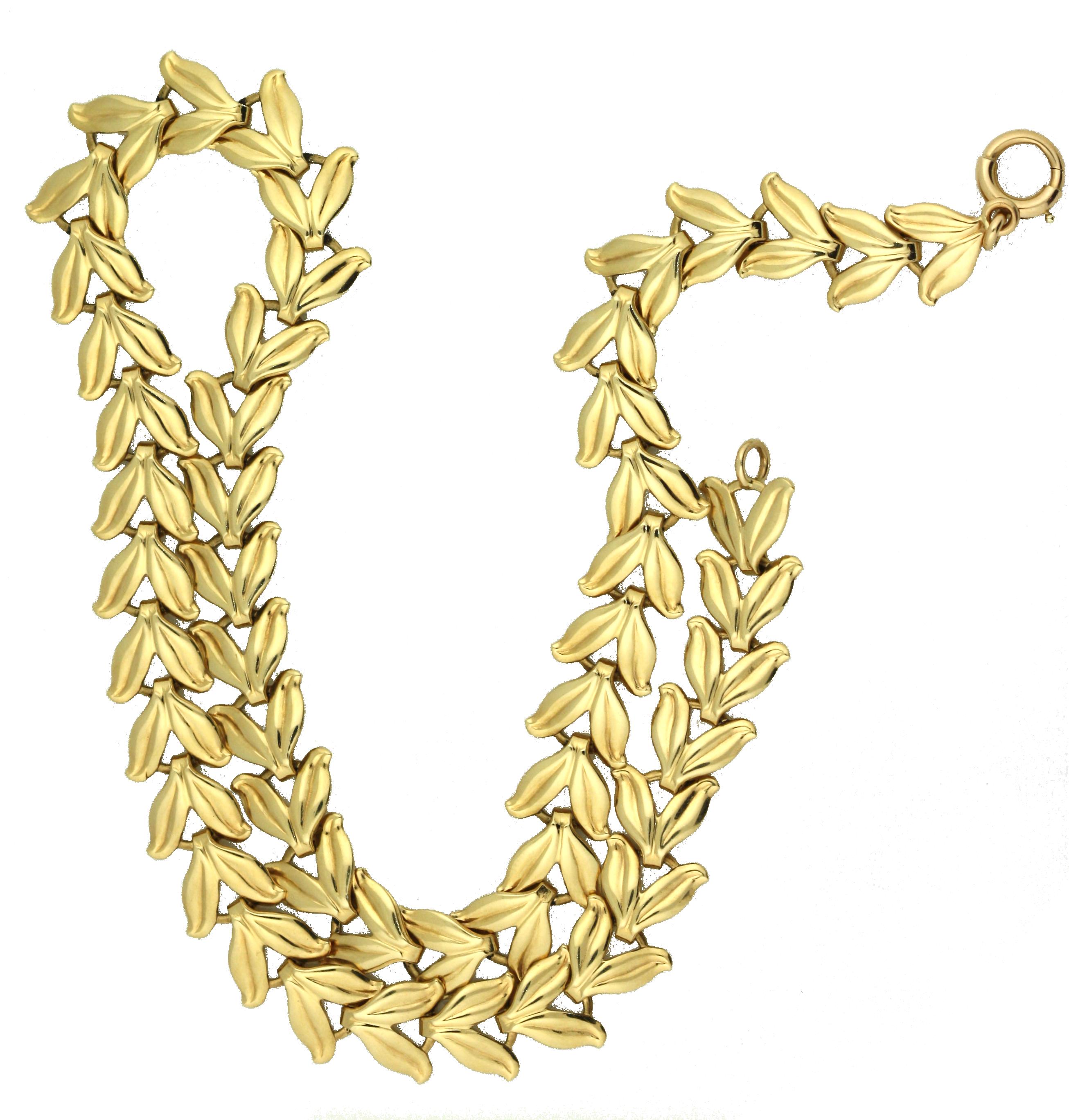 Women's Leaf Design 14K Gold Choker Necklace For Sale