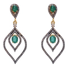 14K Leaf Design Drop Dangle Emerald Earring with 1.61 carat Diamond 14K Leaf Design Drop Dangle Emerald Earring with 1.61 carat Diamond