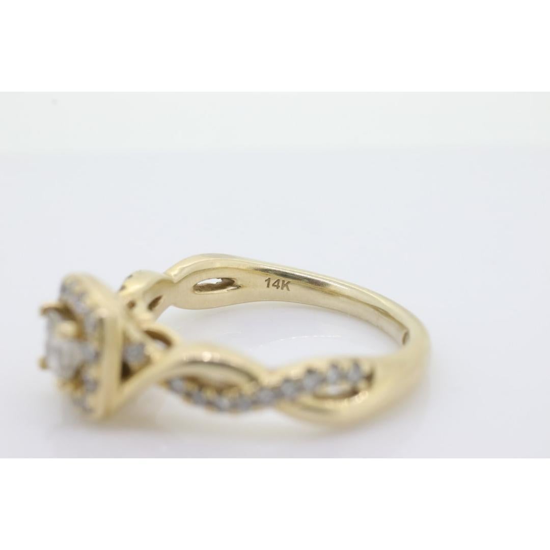 14k LEO Diamantring. Solitär-Verlobungsring, Prinzessinnenschliff Diamant Halo Unendlichkeitsschiene im Angebot 6