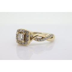 14k LEO Diamond Ring. Princess cut Diamond Halo Infinity shank solitaire engagem
