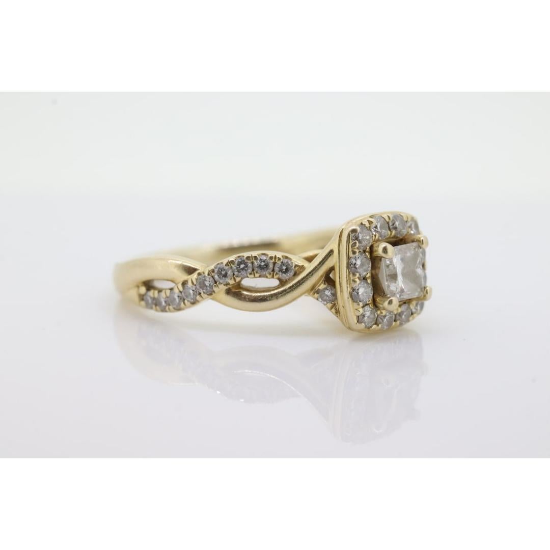 14k LEO Diamantring. Solitär-Verlobungsring, Prinzessinnenschliff Diamant Halo Unendlichkeitsschiene im Zustand „Gut“ im Angebot in Port Charlotte, FL