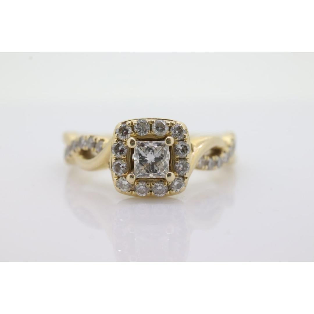 14k LEO Diamantring. Solitär-Verlobungsring, Prinzessinnenschliff Diamant Halo Unendlichkeitsschiene Damen im Angebot