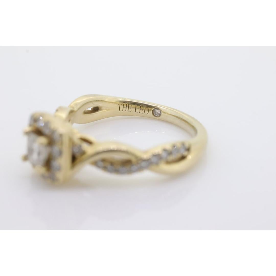 14k LEO Diamantring. Solitär-Verlobungsring, Prinzessinnenschliff Diamant Halo Unendlichkeitsschiene im Angebot 5