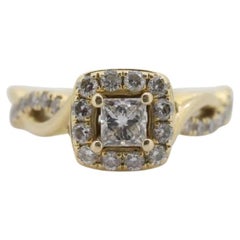 Bague LEO en diamant 14 carats. Solitaire de fiançailles en diamant taille Princesse Halo Infinity shank