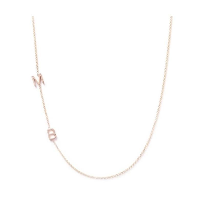Asymmetrical Initial M B 14K Yellow Gold Necklace In New Condition For Sale In Los Angeles, CA