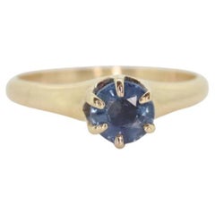 Anillo Solitario de Topacio Azul de 14k de Londres. Oro amarillo de 14 quilates Topacio azul redondo Victoriano