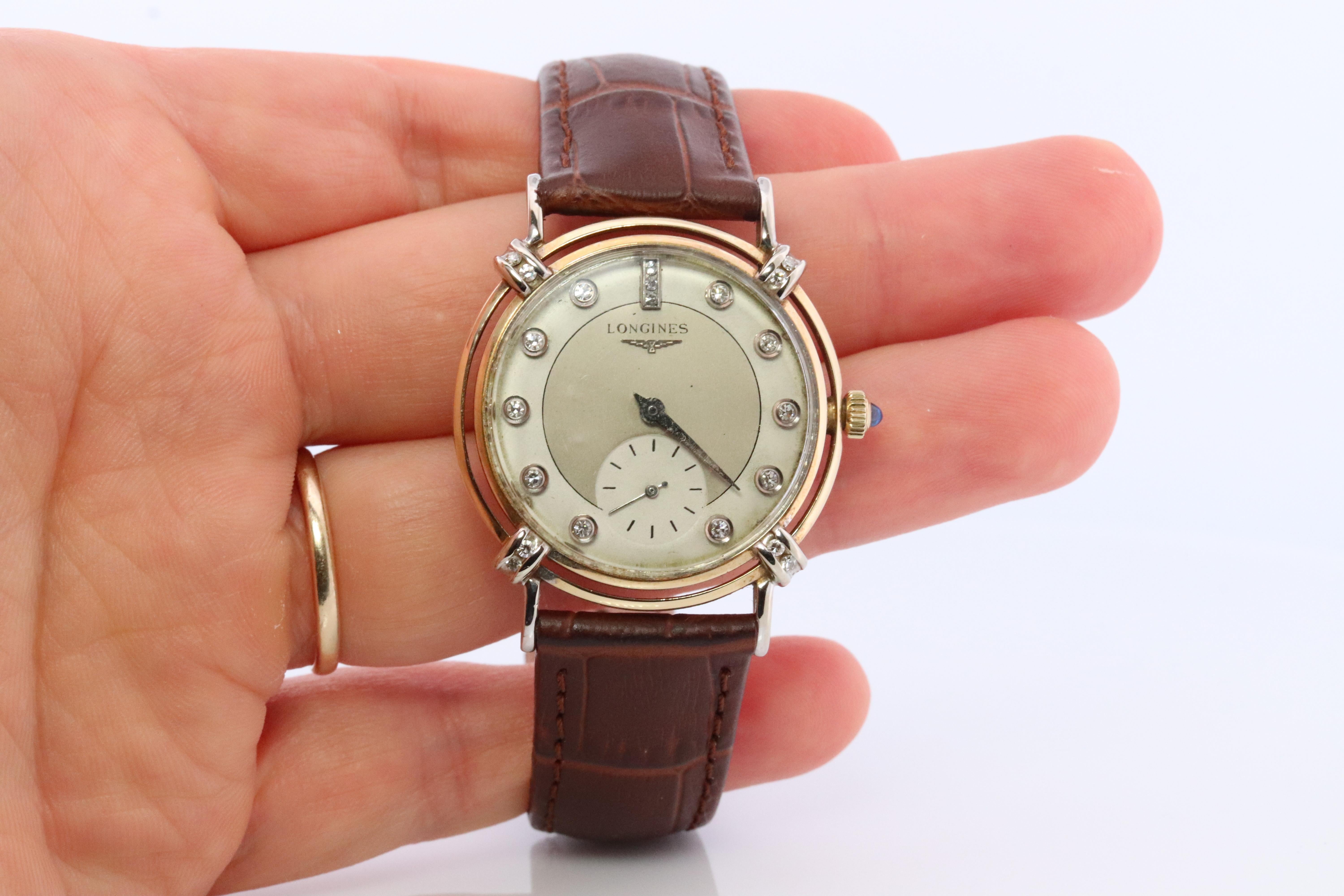 14k Longines Diamond Watch. Vintage 1950s LONGINES Mens Wristwatch 22L 2