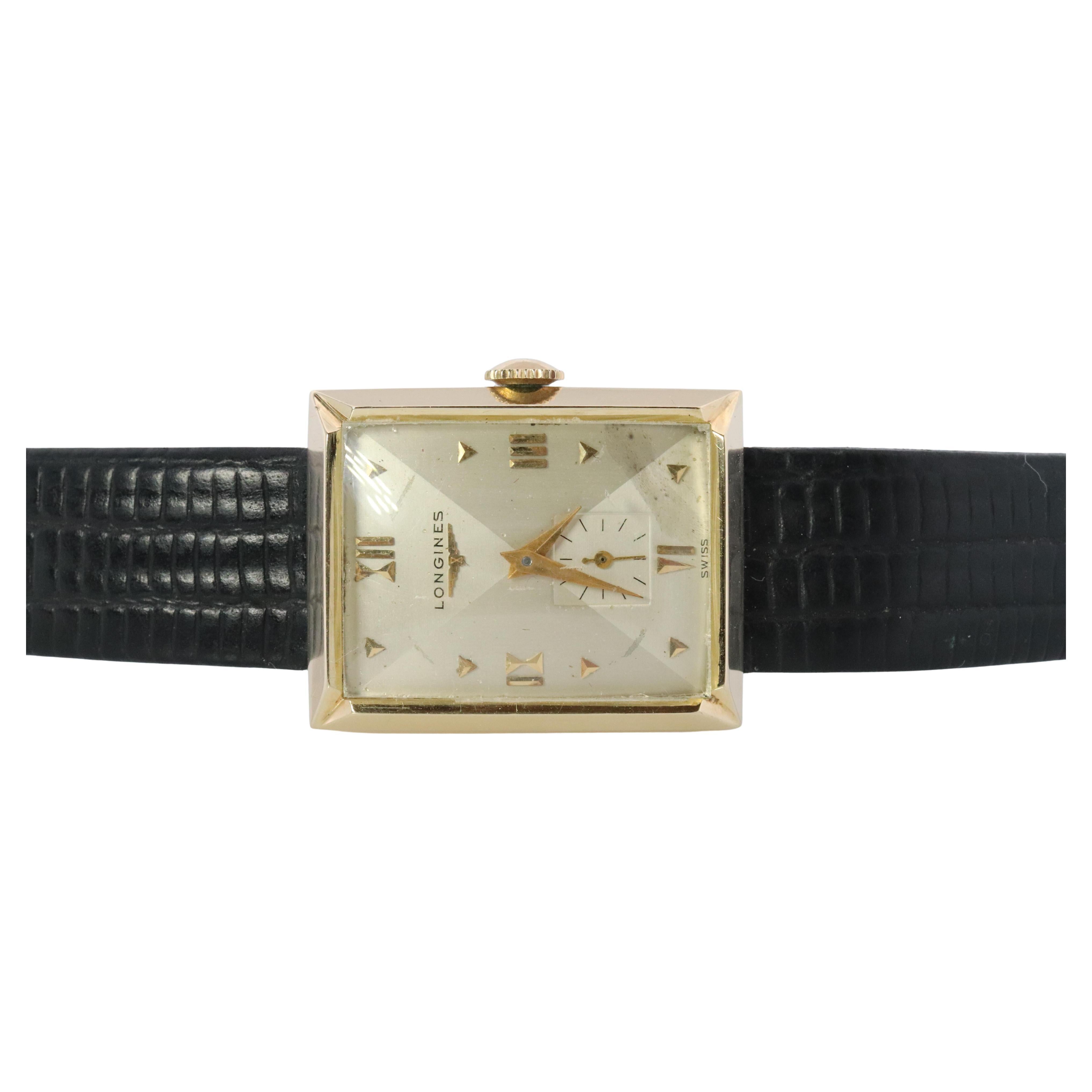 14k Longines Tank Watch. 1960s LONGINES Mens Wristwatch Manual Windup