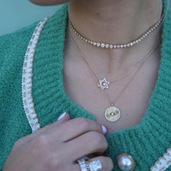 Lucky Eye Star Burst 14K (or 18k upon request) Yellow Gold Diamond Necklace