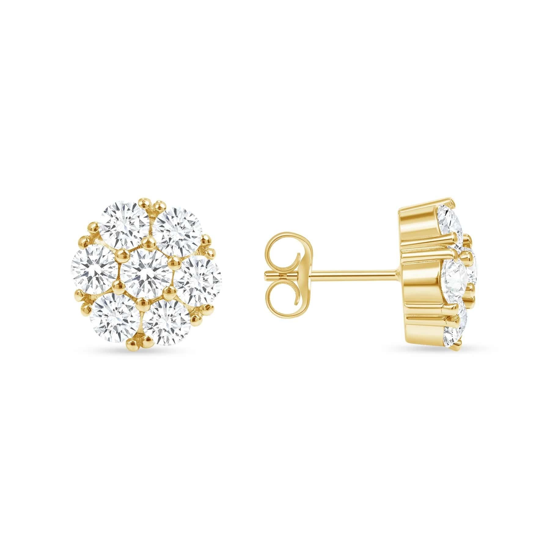 Modern Diamond Flower Cluster Push Back Earrings For Sale