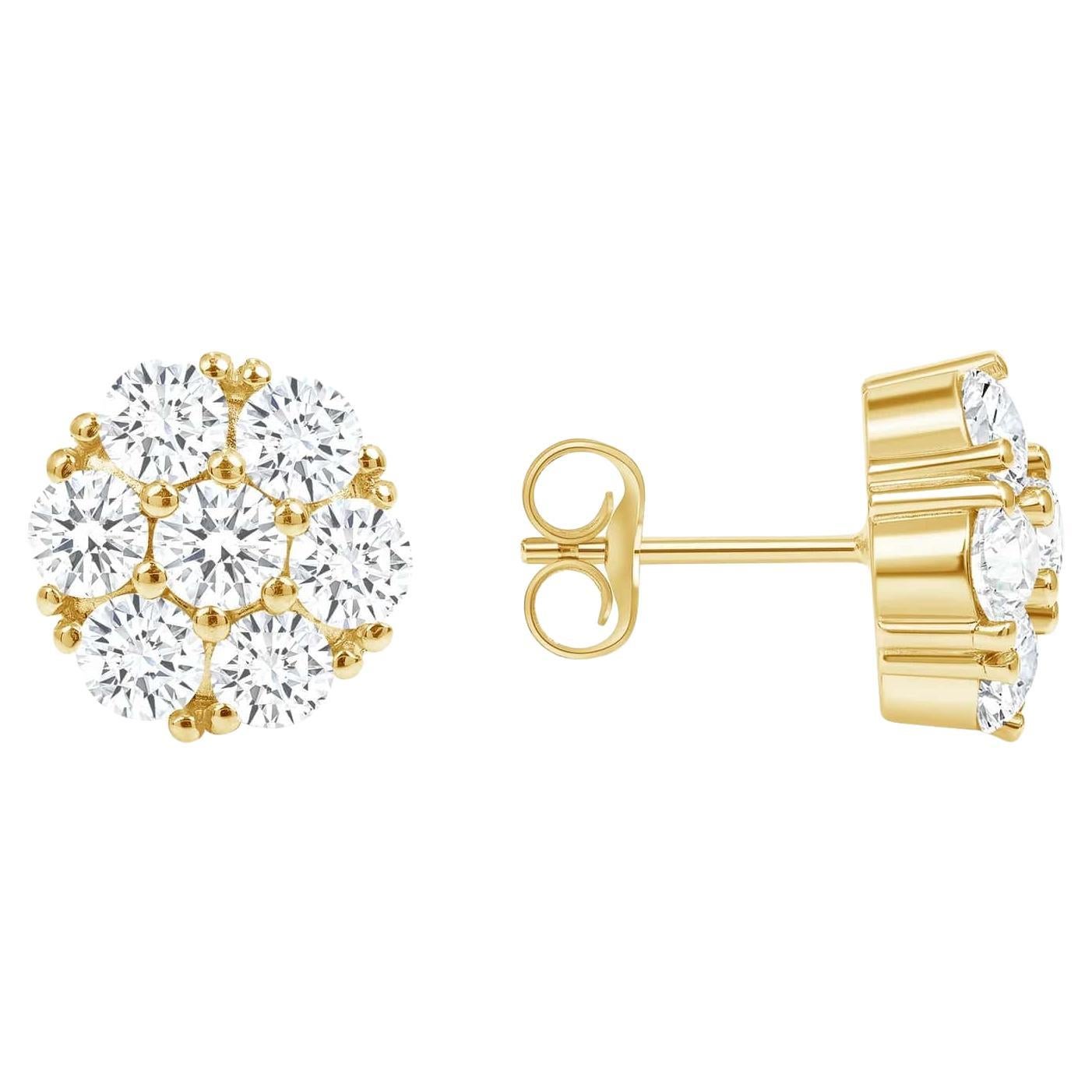 Diamond Flower Cluster Push Back Earrings