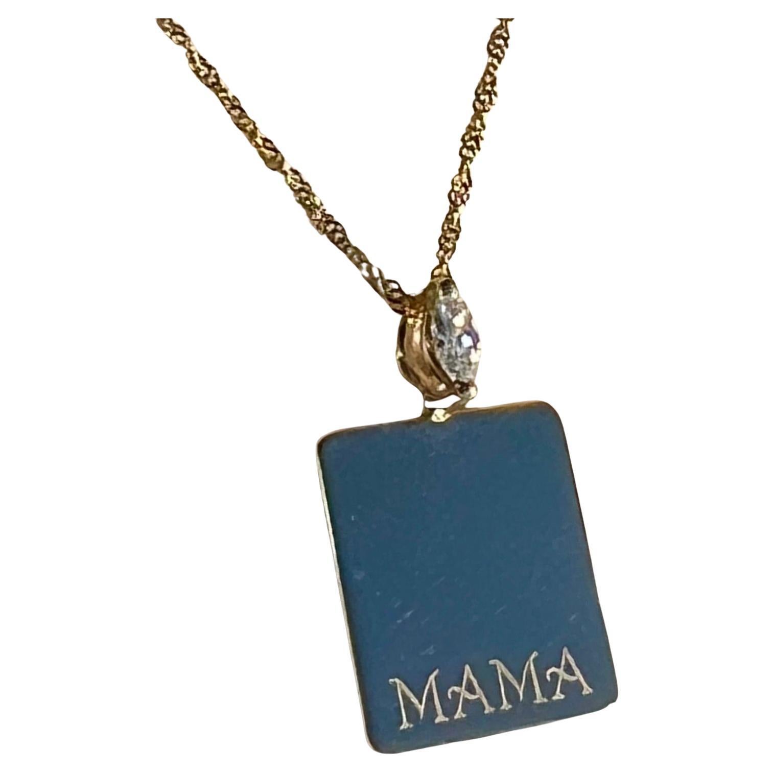 14k Yellow Gold “MAMA” Engraved Diamond Dog Tag Necklace by Series of Eleven For Sale