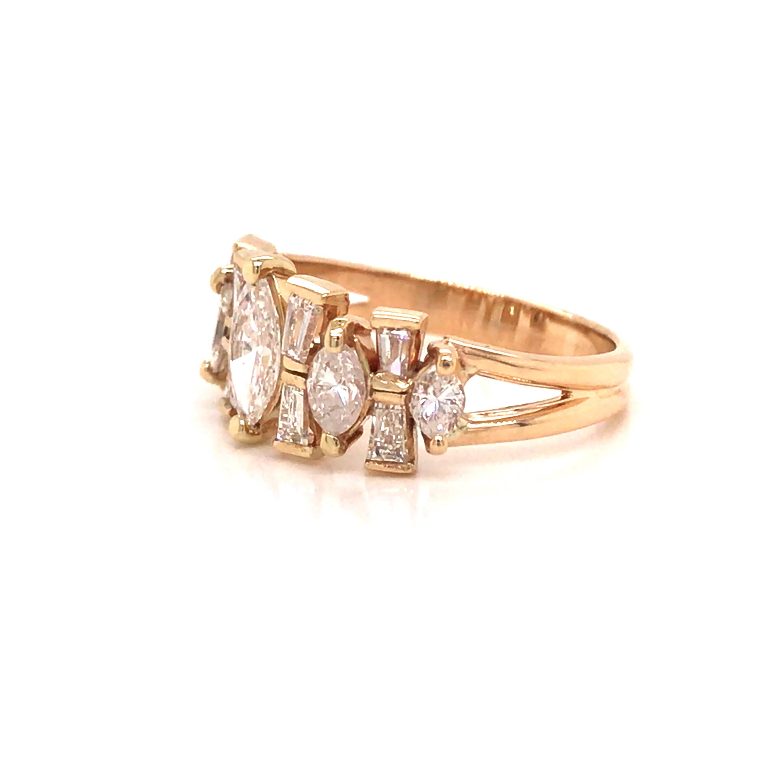 Marquise Cut 14K Marquise and Baguette Diamond Band Yellow Gold For Sale