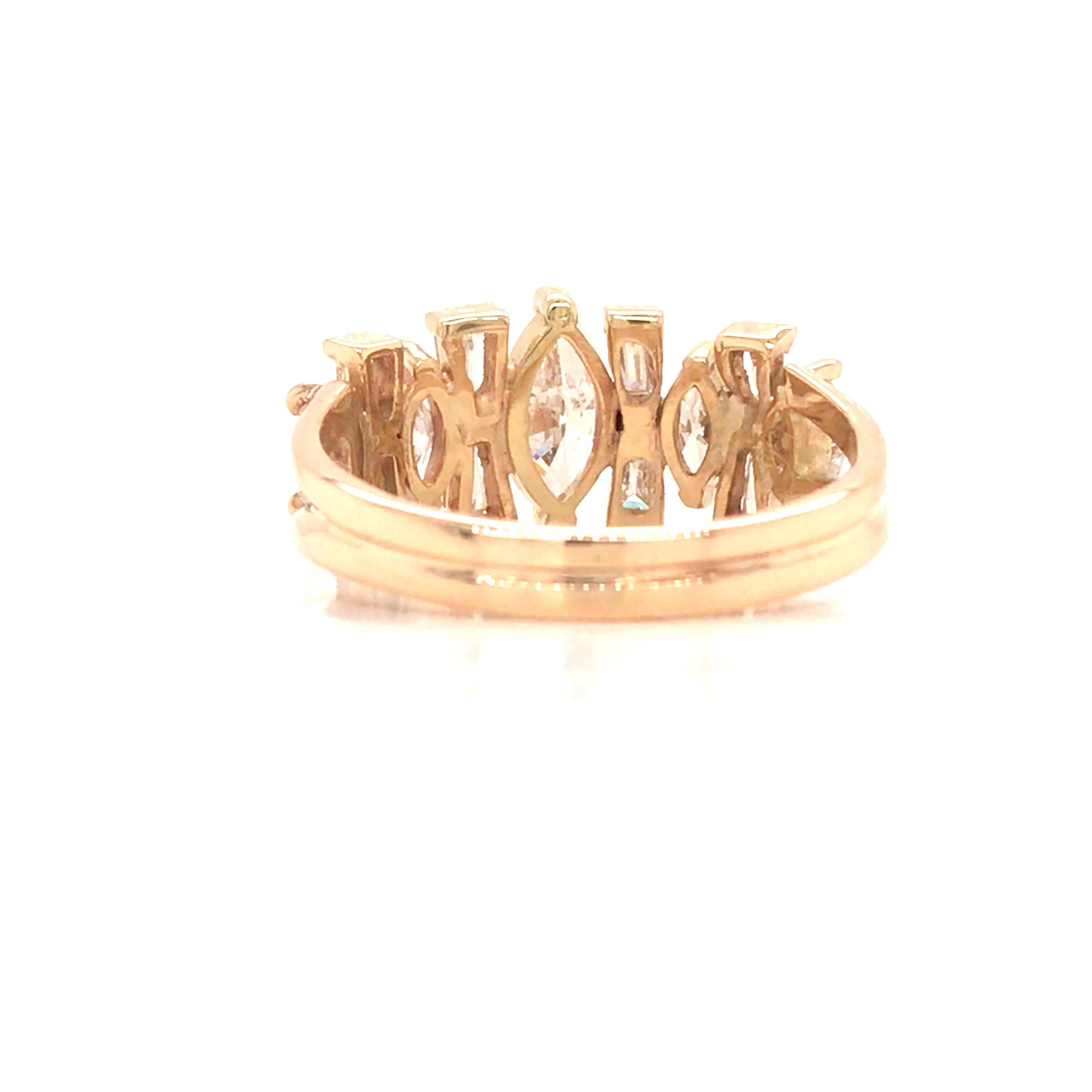 14K Marquise and Baguette Diamond Band Yellow Gold In Excellent Condition For Sale In Boca Raton, FL