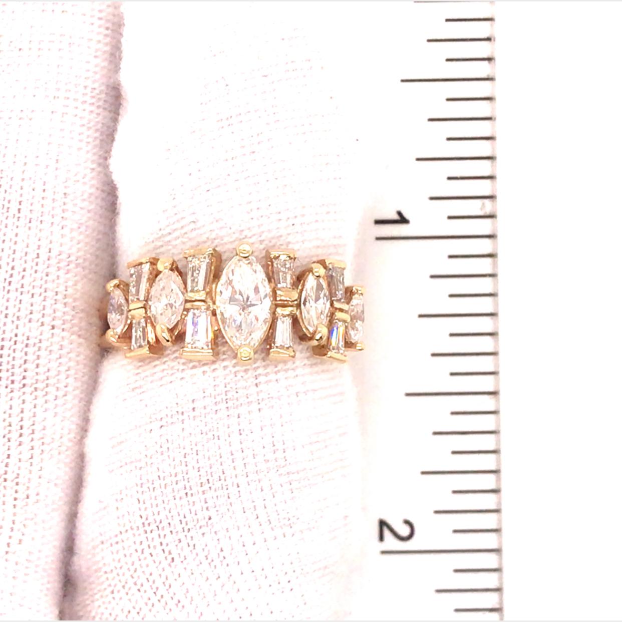 14K Marquise and Baguette Diamond Band Yellow Gold For Sale 1