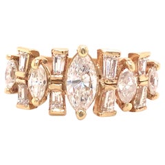 14K Marquise and Baguette Diamond Band Yellow Gold