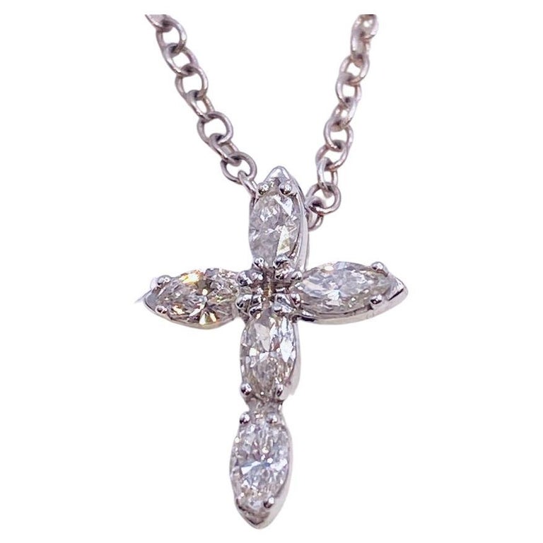 Pendentif Croix Vintage Avon - Argent Filigrané Avec Strass Marquise - Collier - Occasion