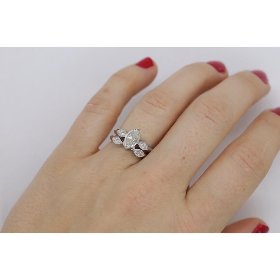 Parure de mariage en or blanc 14k, diamant marquise (0.49ctw). Parure de mariage en or blanc 14k un diamant Bon état - En vente à Port Charlotte, FL
