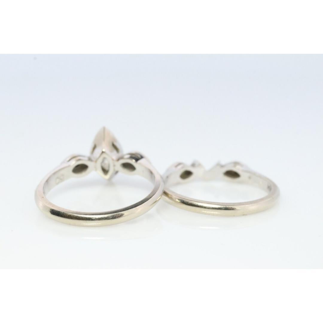 Parure de mariage en or blanc 14k, diamant marquise (0.49ctw). Parure de mariage en or blanc 14k un diamant en vente 3