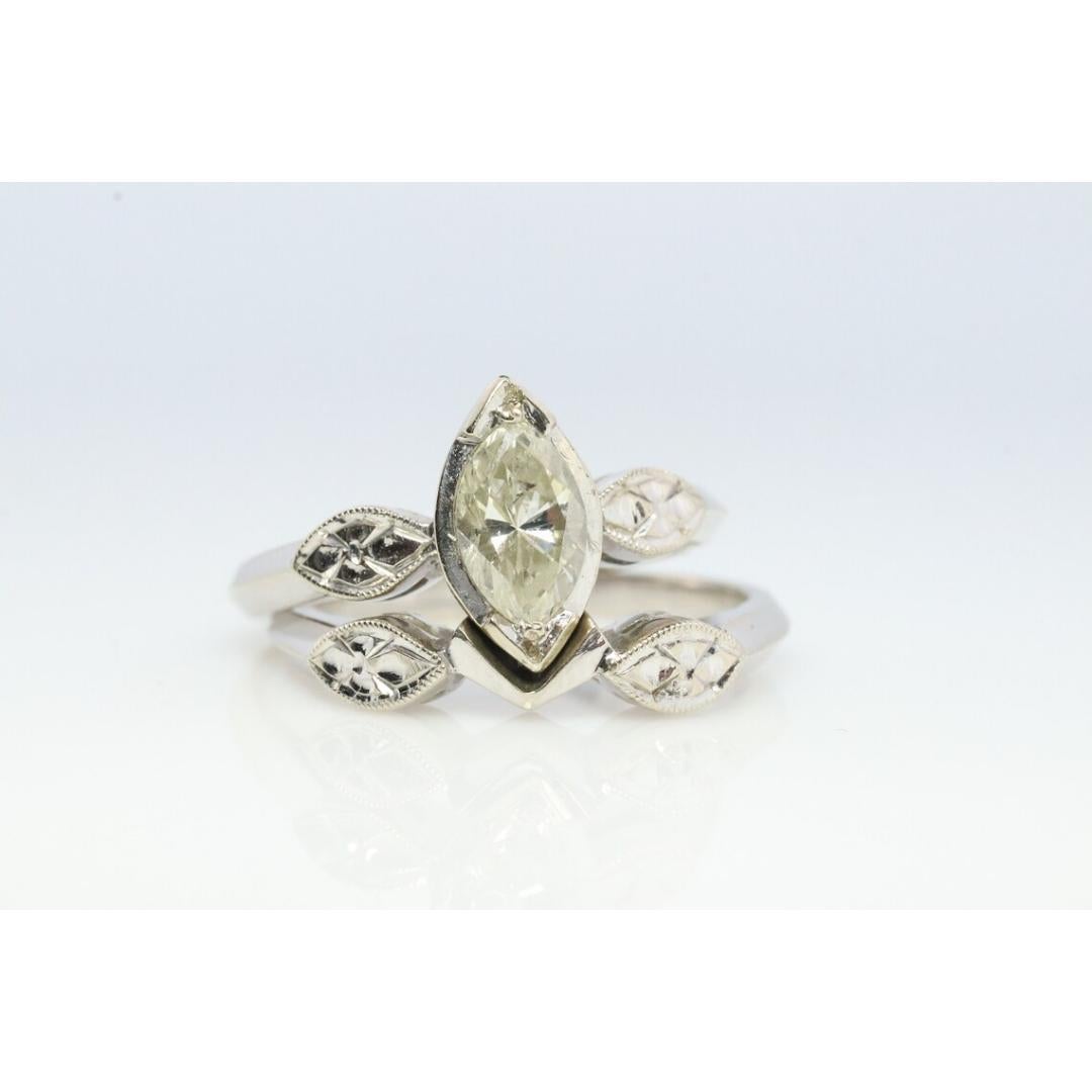 Parure de mariage en or blanc 14k, diamant marquise (0.49ctw). Parure de mariage en or blanc 14k un diamant en vente 4