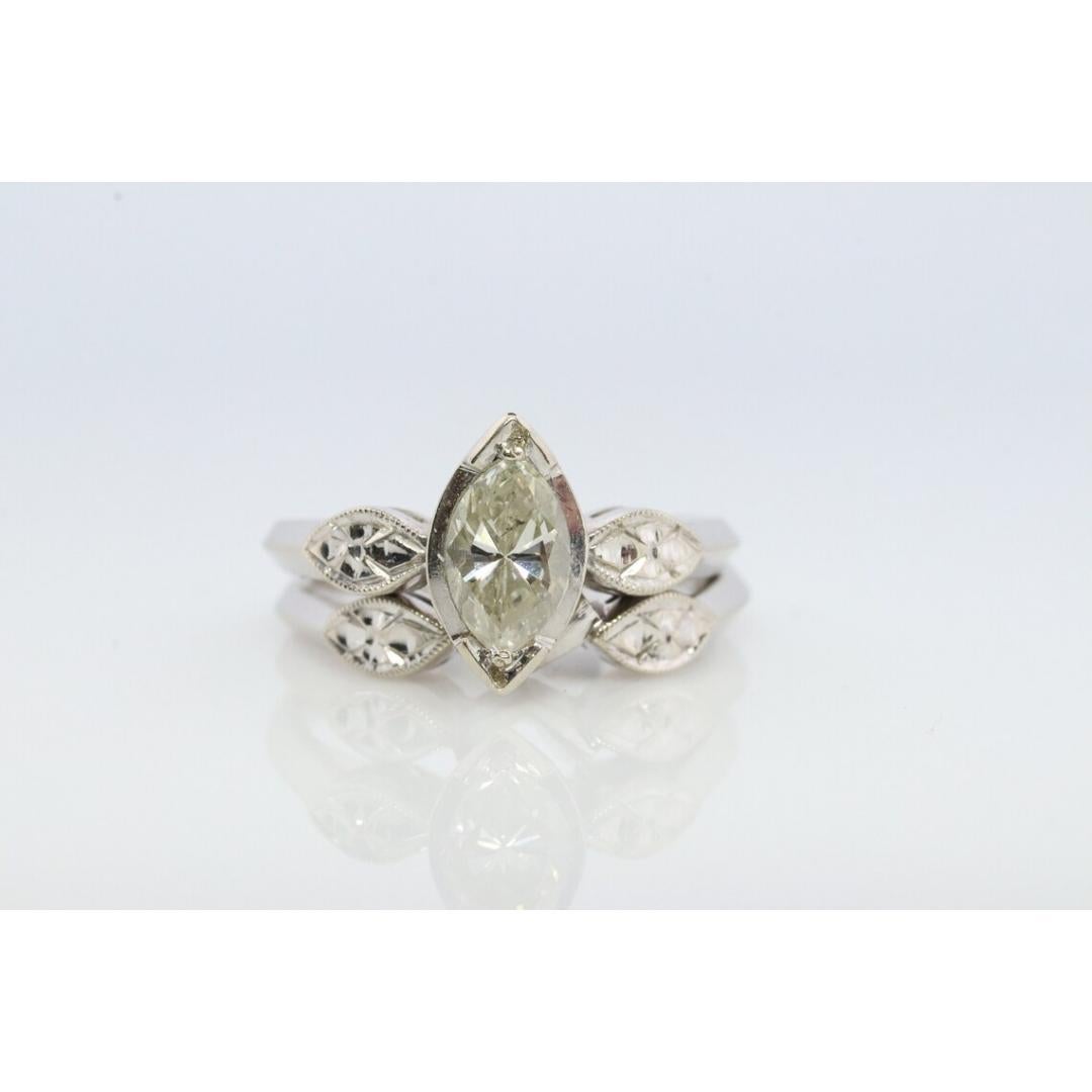 Parure de mariage en or blanc 14k, diamant marquise (0.49ctw). Parure de mariage en or blanc 14k un diamant en vente 5