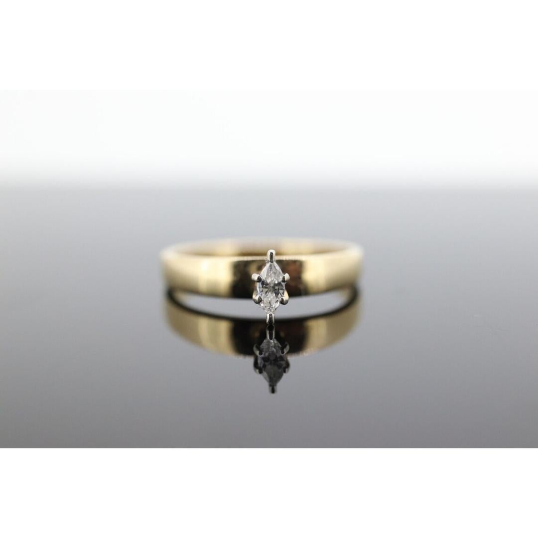 14k Marquise Diamant Solitär Ring . 14k Gelbgold Diamant Kleiner Verlobungsring im Angebot 4