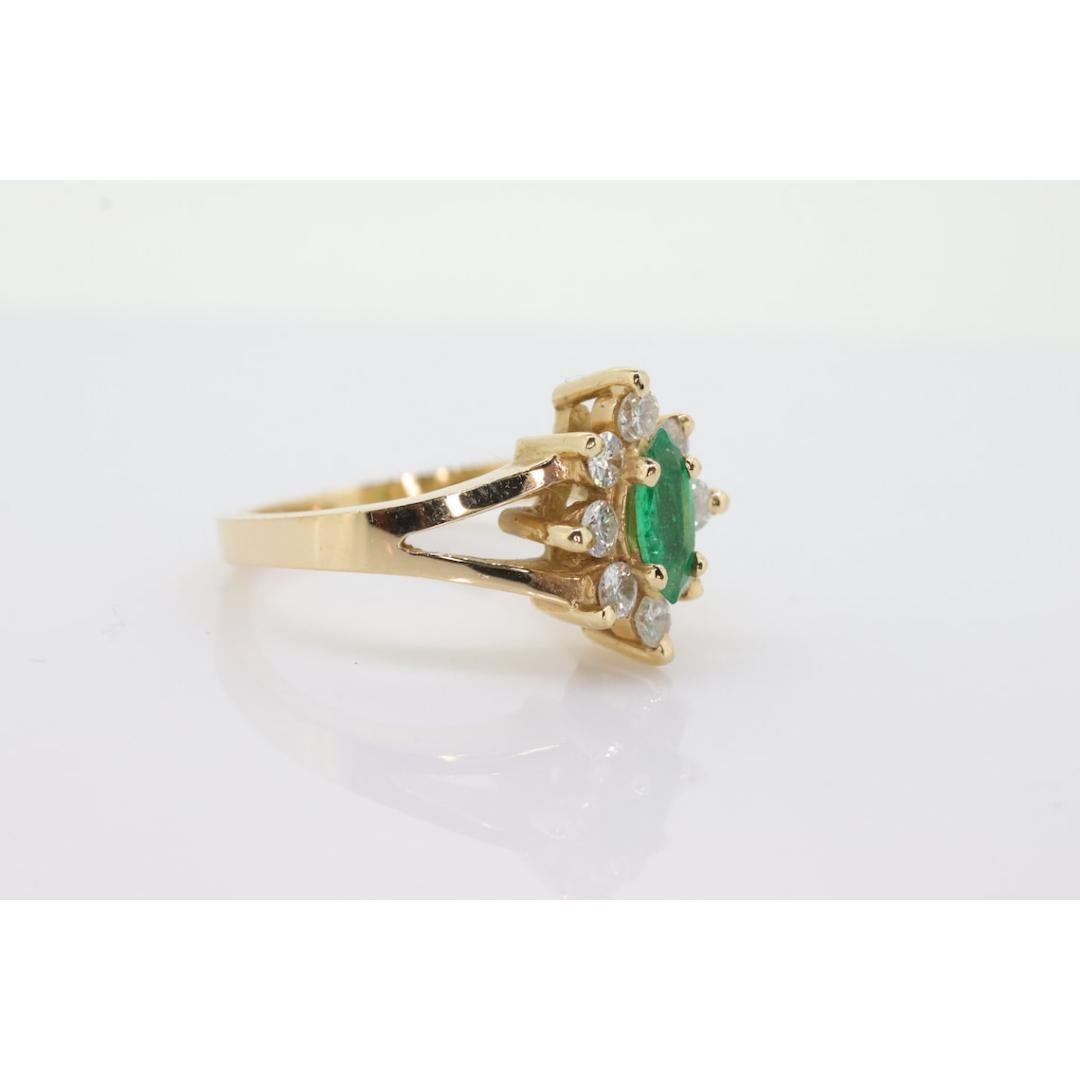 14k Marquise Emerald and Diamond Halo yellow gold ring. 0.36ctw in diamonds 2